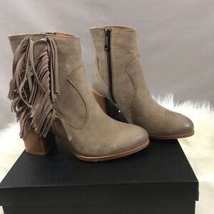 Liebeskind Grey Leather Western Cowgirl Fringe Ankle Boots Size 7 New!